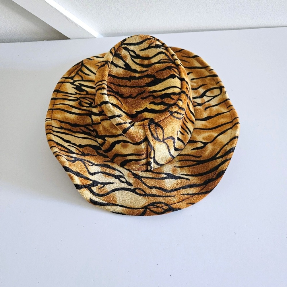 Spirit Halloween Tiger Stripe Cowboy Hat Women Orange Black Animal Print Hat - Picture 2 of 4